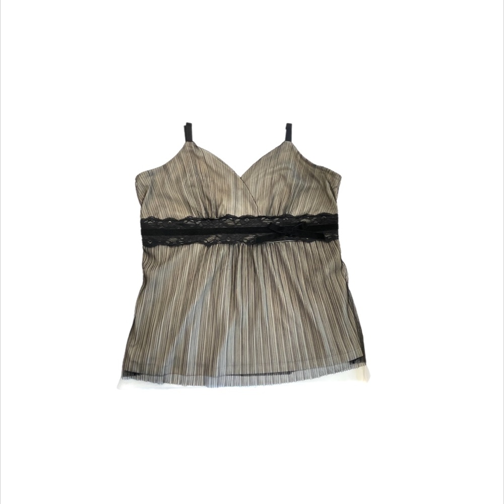 TORRID Babydoll Stretch Mesh Bodice Black & Cream Tank with ribbon PLUS SIZE 2
